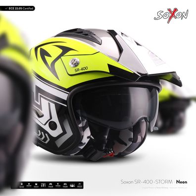 SOXON SR-400 STORM NEON JET-HELM ? Motorrad-helm ROLLER Scooter-helm ECE XS–XL