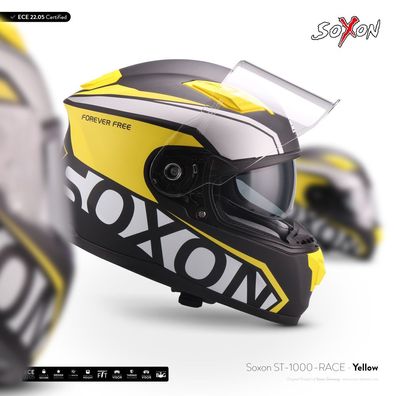 SOXON ST-1000 RACE YELLOW Integral-helm ? Motorrad-helm FULL-FACE ROLLER ? XS–XXL