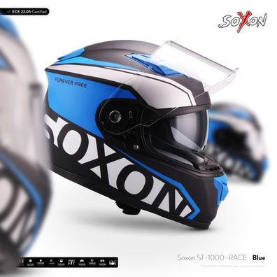 SOXON ST-1000 RACE BLUE Integral-helm ? Motorrad-helm FULL-FACE ROLLER ? XS–XXL