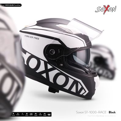 SOXON ST-1000 RACE BLACK Integral-helm ? Motorrad-helm FULL-FACE ROLLER ? XS–XXL