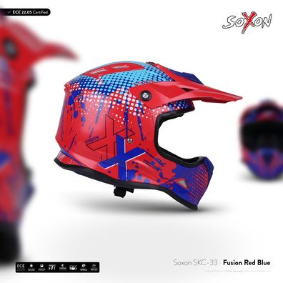 SOXON SKC-33 FUSION-RED BLUE / KIDS KINDER-CROSS-HELM Offroad Motorrad XXS–S