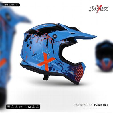 SOXON SKC-33 FUSION-BLUE / KIDS KINDER-CROSS-HELM Offroad Motorrad XXS–S