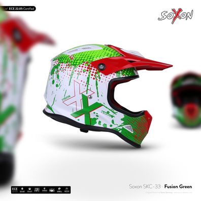 SOXON SKC-33 FUSION-GREEN / KIDS KINDER-CROSS-HELM Offroad Motorrad XXS–S