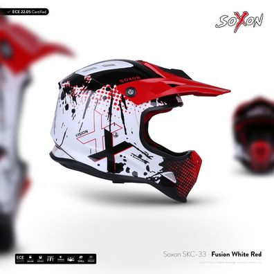 SOXON SKC-33 FUSION-WHITE RED / KIDS KINDER-CROSS-HELM Offroad Motorrad XXS–S