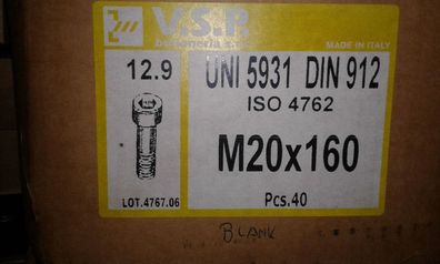 DIN 912 Zylinderschrauben mit Innensechskant, M20 x 160 12.9 Blank 1 Stk
