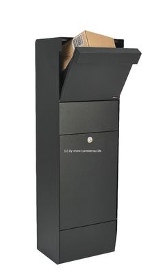 Allux Grundform Paketbriefkasten in schwarz mit Montagefuß in verzinkt