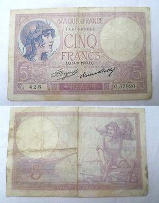 5 Francs Banknote Frankreich 1933