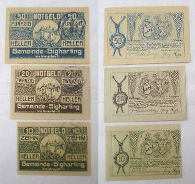 3 Banknoten Notgeld Gemeinde Sigharting Innviertl 1920