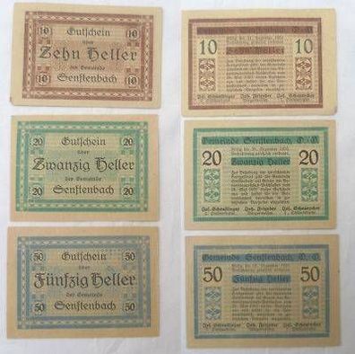 3 Banknoten Notgeld Gemeinde Senftenbach 1920