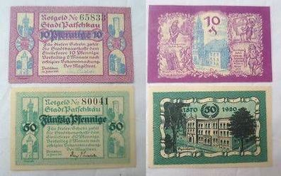 2 Banknoten Notgeld Stadt Patschkau Schlesien 1921
