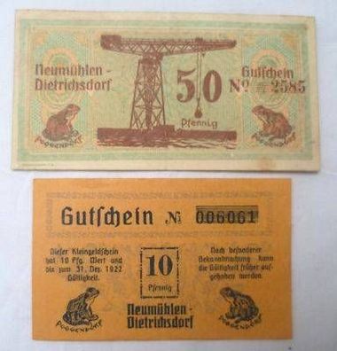 2 Banknoten Notgeld Neumühlen Dietrichsdorf 1921