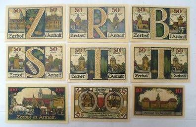 9 Banknoten Notgeld der Stadt Zerbst 1921