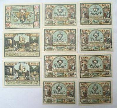 11 Banknoten Notgeld der Stadt Plaue in Thüringen 1921