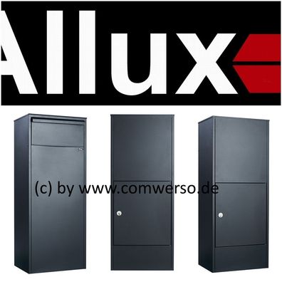 Allux 800 Paketbriefkasten in schwarz, mit Montagefuß in verzinkt, Entnahme hinten