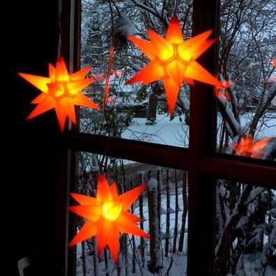 3er LED Außen-Stern-Set orange Außenstern Adventsstern Weihnachtsstern Fensterstern