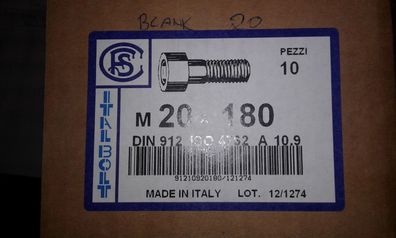 DIN 912 Zylinderschrauben mit Innensechskant, M20 x 180 10.9 Blank 1 Stk