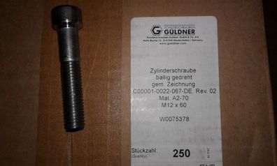 Güldner DIN 912 Zylinderschrauben mit Innensechskant, M 12 x 60 Edelstahl 10 Stk