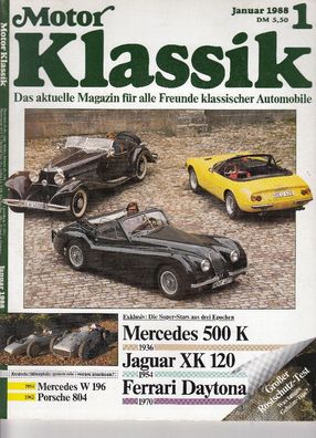 Motor Klassik 1 / 1988, Mercedes, Jaguar, Ferrari Daytona, Porsche, Saab Sonett