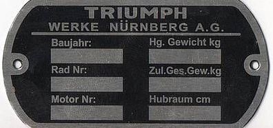 Triumph Typenschild, Alu, Blanko, Neu, Motorrad, Moped, Oldtimer