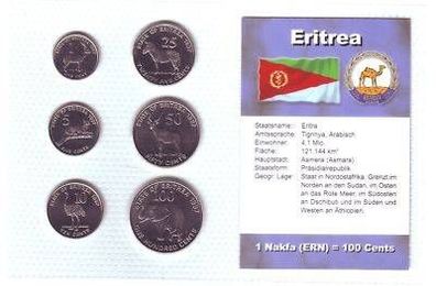 Folie mit Kursmünzsatz mit 6 Münzen Eritrea