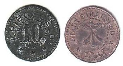 Münze Zink Notgeld 10 Pfennig Stadt Stralsund 1917