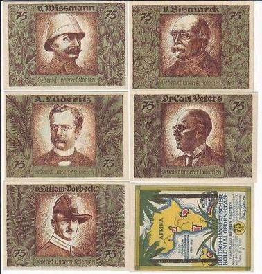 6 Banknoten Notgeld Kolonialgedenktag Berlin 1921