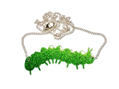 Raupe Kette Miniblings Halskette 45cm Insekt Natur Kinder grün Glitzer grün