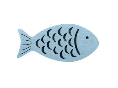 Fisch Brosche Miniblings Anstecknadel Blau Meer Ozean Holz 5cm