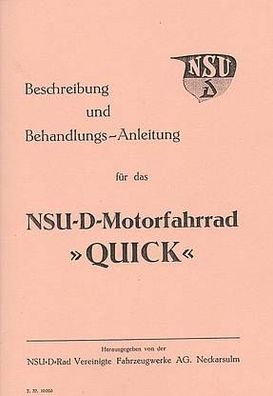Bedienungsanleitung NSU-Motorfahrrad Quick, Oldtimer,