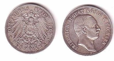 5 Mark Silber Münze Sachsen König Fr. August 1907