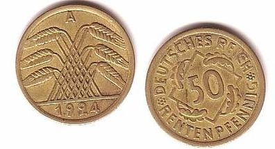 50 Rentenpfennig Messing Münze Deutsches Reich 1924 A