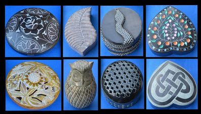 schöne Deckeldose aus Speckstein Dose viele Varianten Eule Blatt Herz Schlange