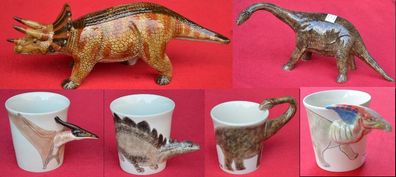Keramikbecher Spartopf Spardose Dinosaurier als Henkel div Rassen, 10 cm handgef