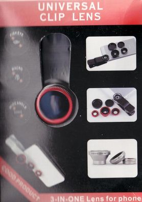 3 fach Clip- Kamera Objektiv Fischauge&Makro&Weitwinkel Smartphone rot oder gold