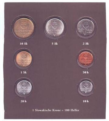 Folie mit Kursmünzsatz mit 7 Münzen Slowakei