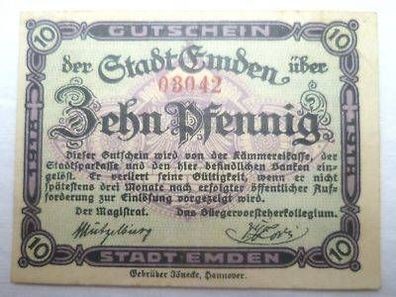 Banknote 10 Pfennig Stadt Emden 1918