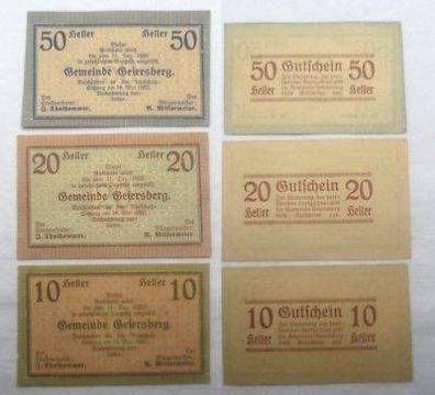 3 Banknoten Notgeld Gemeinde Geiersberg 1920