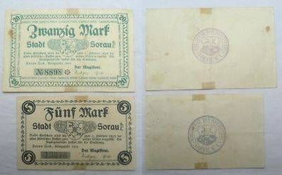 2 Banknoten Notgeld Stadt Sorau N.-L. 1918