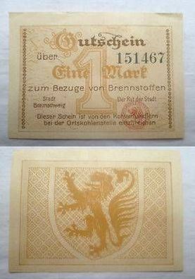 Banknote 1 Mark Brennstoff Bezugsschein Braunschweig