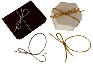Mini Geschenkschleife (Luc) Zier Gummiband Gold oder Silber metallic 30 Stück