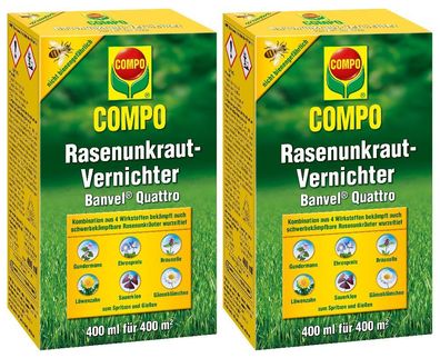 2 x COMPO Rasenunkraut-Vernichter Banvel® Quattro, 400 ml