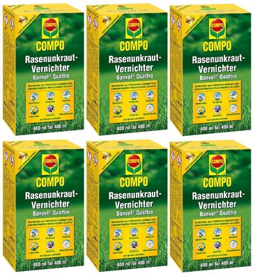 6 x COMPO Rasenunkraut-Vernichter Banvel® Quattro, 400 ml