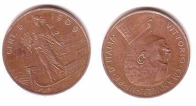 5 Cent. Kupfer Münze Italien 1909 Italia in Gondel