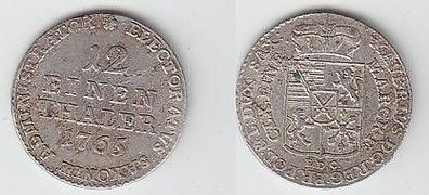1/12 Taler Silber Münze Sachsen 1765 EDC