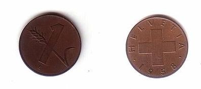 1 Rappen Kupfer Münze Schweiz 1958