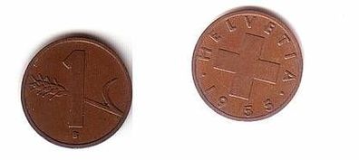1 Rappen Kupfer Münze Schweiz 1955