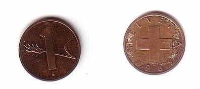 1 Rappen Kupfer Münze Schweiz 1989