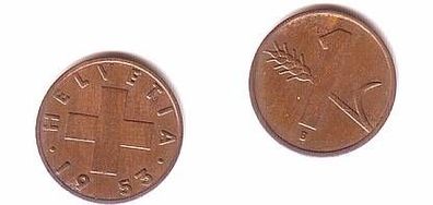 1 Rappen Kupfer Münze Schweiz 1953