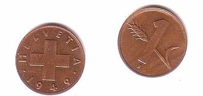 1 Rappen Kupfer Münze Schweiz 1949