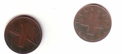 1 Rappen Kupfer Münze Schweiz 1962